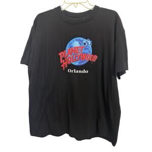 Vtg 90s Single Stitch Planet Hollywood Orlando Black T-Shirt Size XL